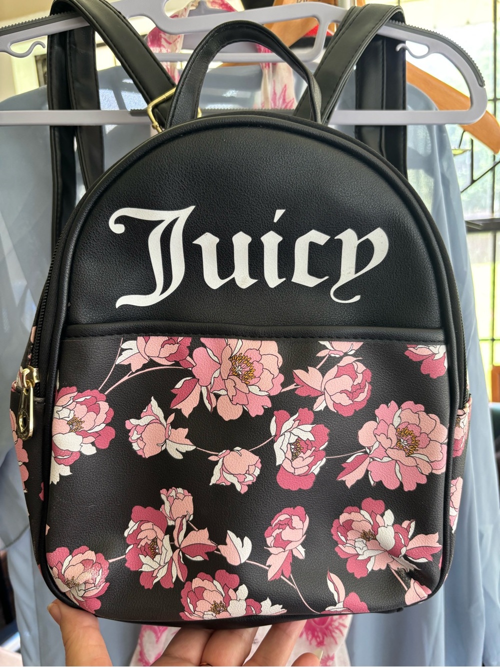 Juicy Couture Black Backpack with Pink Floral Print